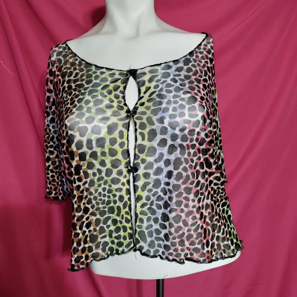 IT'S - Cute Multi-Colored Animal Print Sheer Blouse